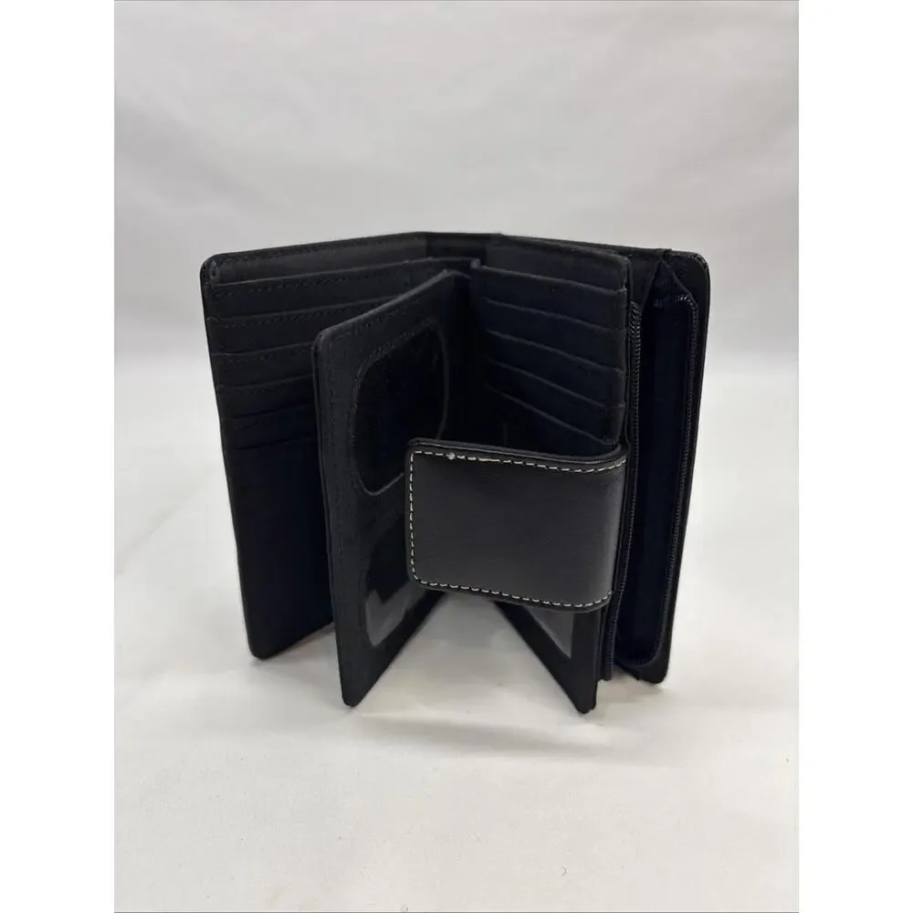 Black Women's Target Genuine Leather Wallet with Off white stitching